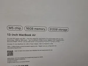 New Laptop Apple MacBook Air 2026 M5 16GB Apple M5 SSD 512GB