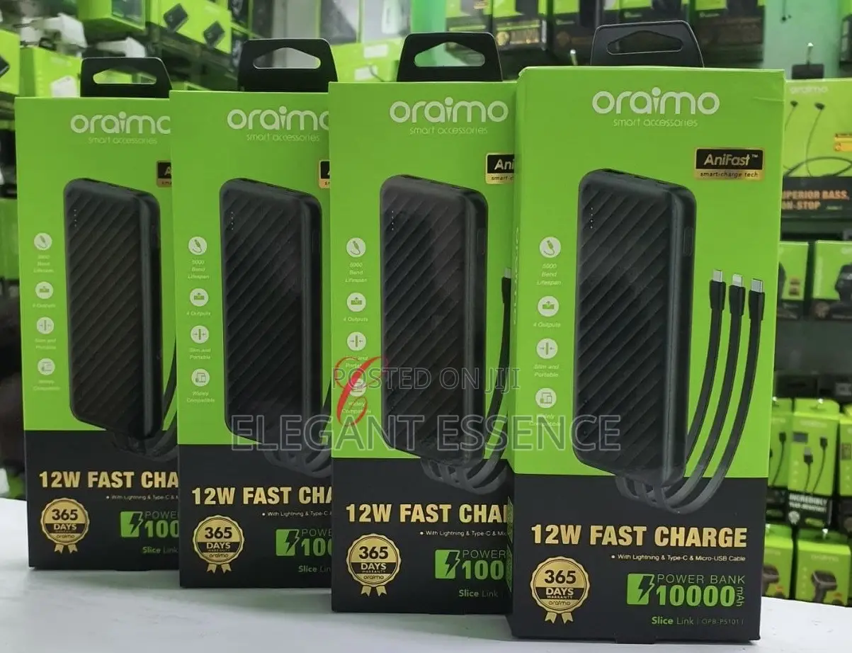 Oraimo *10,000mah* Power Bank With Built in Cables Micro, Type C