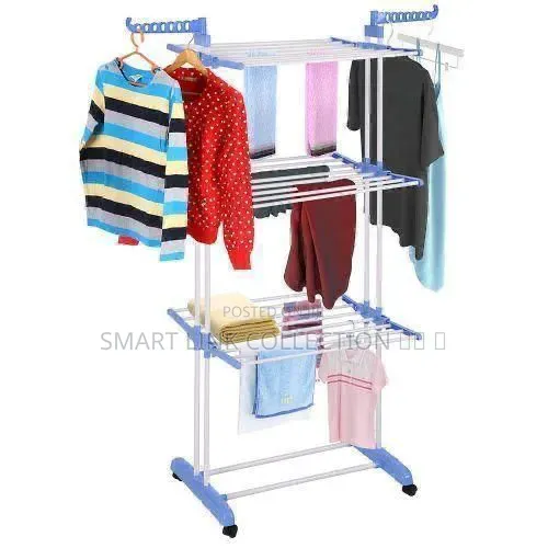 Multifunctional Adjustable Metal Folding 3-Tier Drying Rack With Hooks