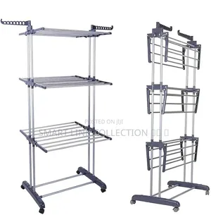 Multifunctional Adjustable Metal Folding 3-Tier Drying Rack With Hooks