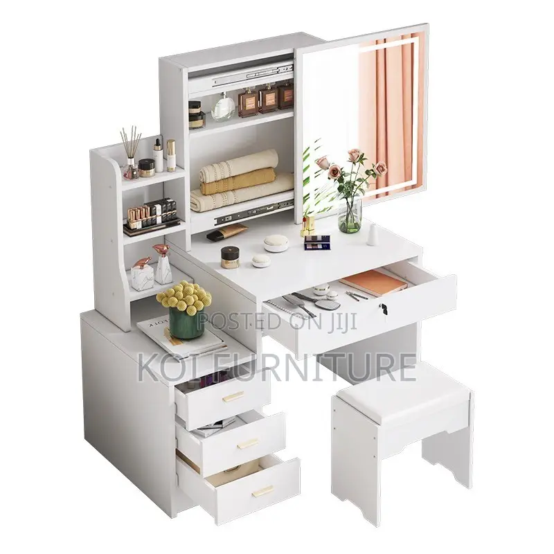 Dressers; White Elegant Vanity Dressing Room Vanity Set