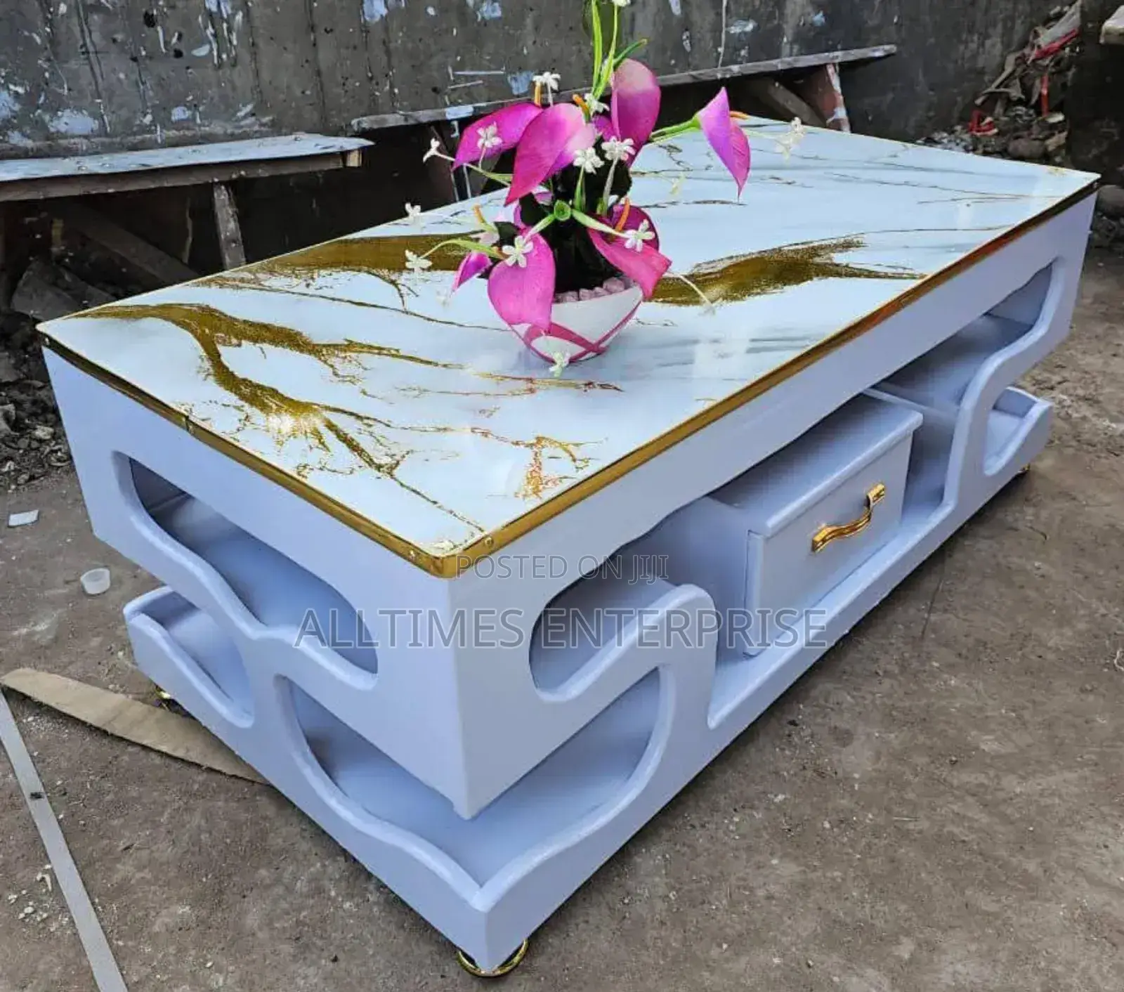 Executive White Coffee Table With Marble Topping