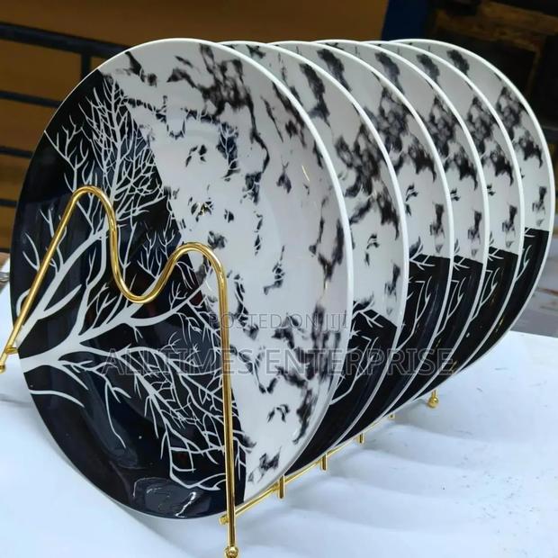 6 Pieces Ceramic Tree Design Dinner Plate Set - Black White - main view