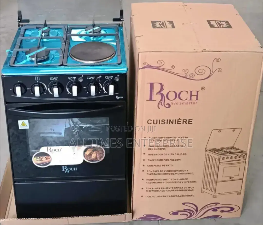 Roch 50×55cm 3g+1e Standing Cooker (Black) With Electric Oven