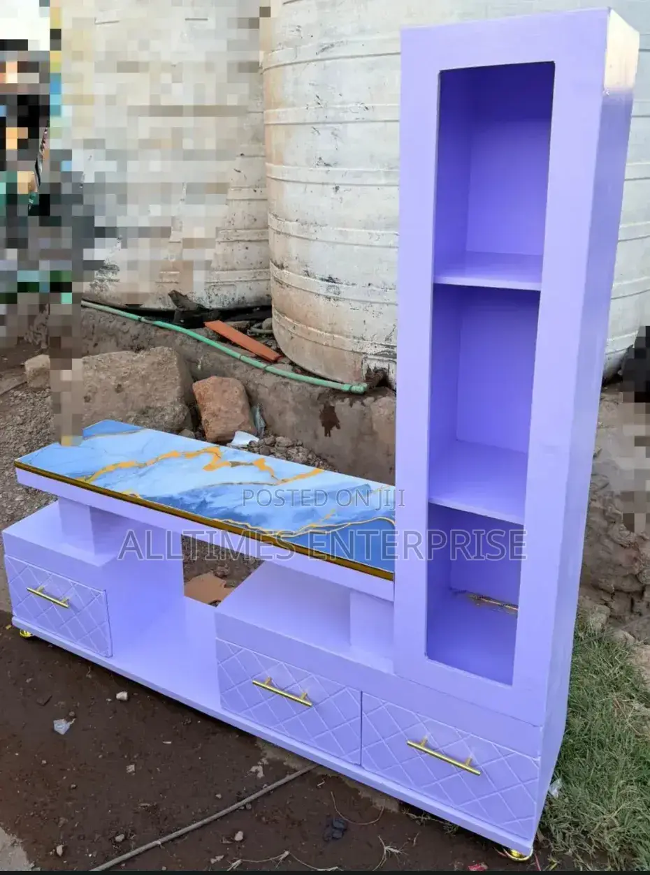 Executive Tv Stand With Marble Coating and Shelf Cabinet