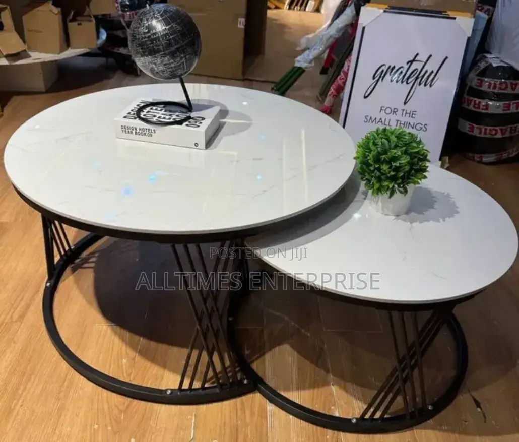 Modern Luxury 2in1 Pure Marble Nesting Tables With Black Stand