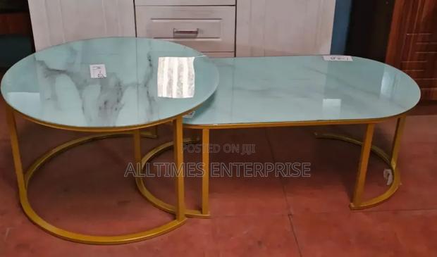 2 in 1 Marble Nesting Coffee Table (Glass Effect) White