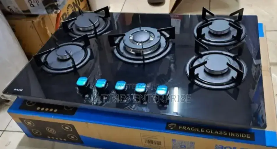 Bolesi Inbuilt 5 Burner Full Gas Tampared Glass Cooker