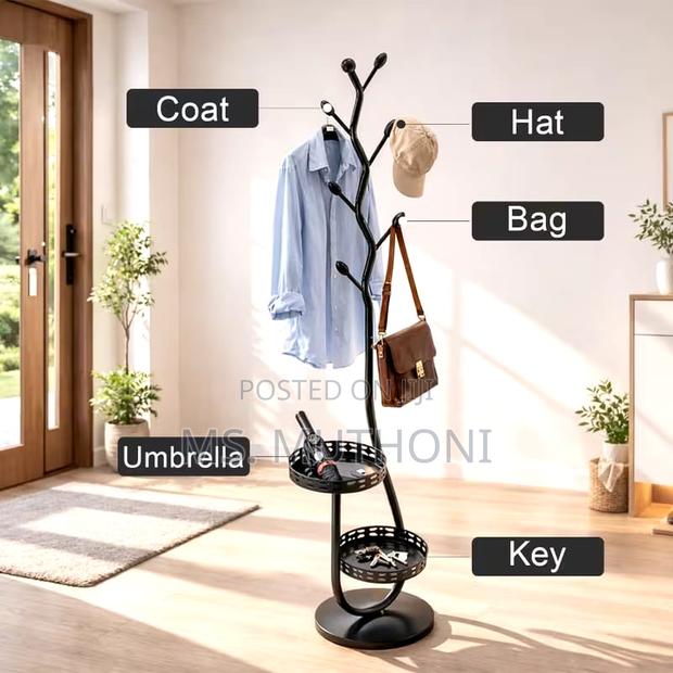 Modern, Metal, Tree-Shaped Coat Rack With a Built-in Storage Shelf - thumbnail 3