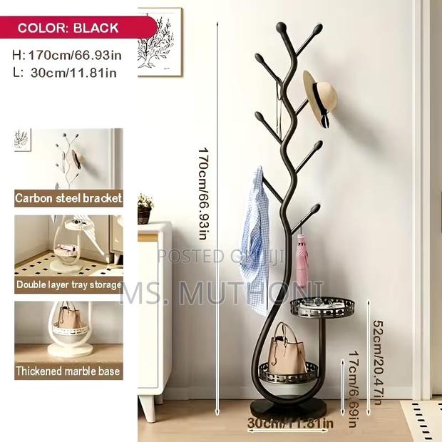 Modern, Metal, Tree-Shaped Coat Rack With a Built-in Storage Shelf - thumbnail 5