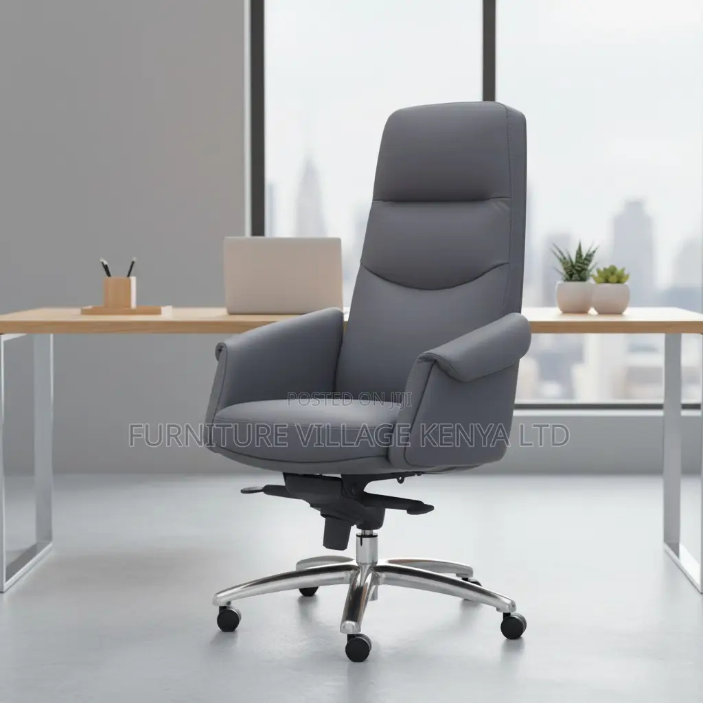 Executive Gray Leather Boss Office Desk Chair