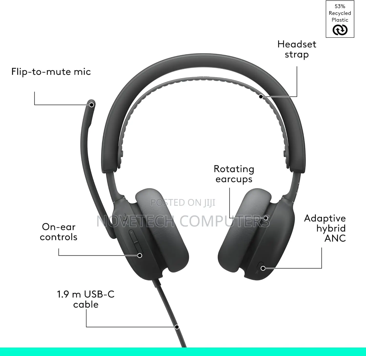 Logitech Zone Wired Headset With Noise-Cancelling Mic - 981-000875