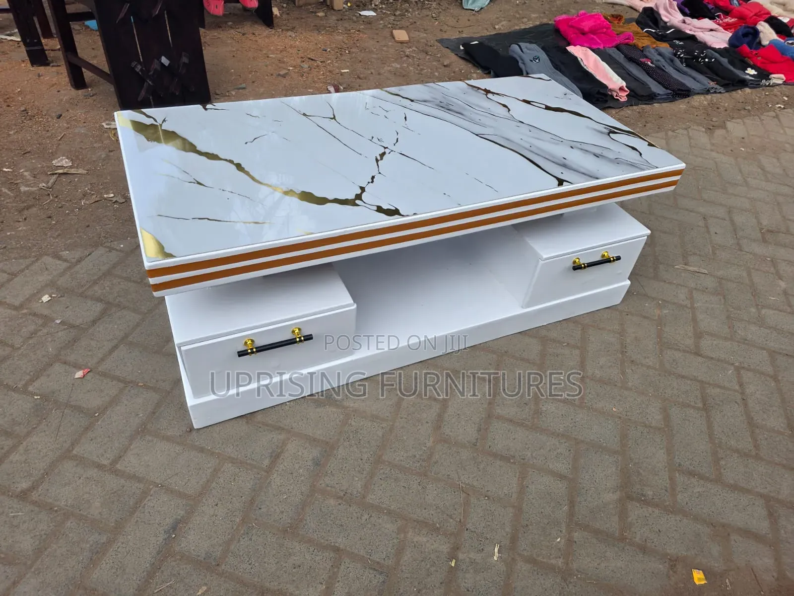 Coffee Table White Marble Top Gold