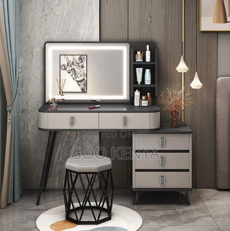 Home Dressing Table Set; Elegant Bedroom Vanity Desk With Led Mirror