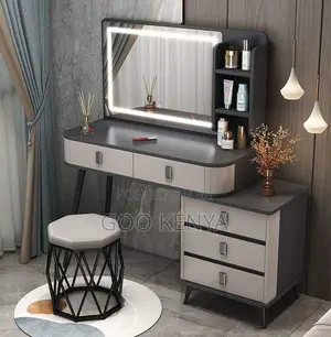 Home Dressing Table Set; Elegant Bedroom Vanity Desk With Led Mirror