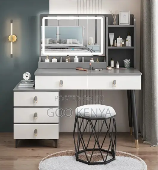 Home Dressing Table Set; Elegant Bedroom Vanity Desk With Led Mirror
