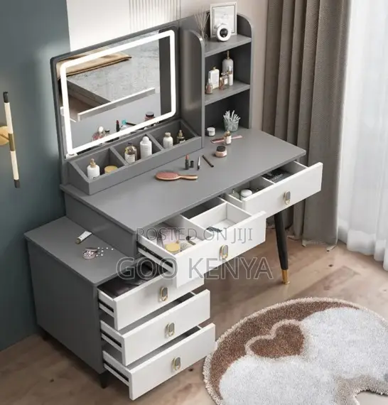 Home Dressing Table Set; Elegant Bedroom Vanity Desk With Led Mirror