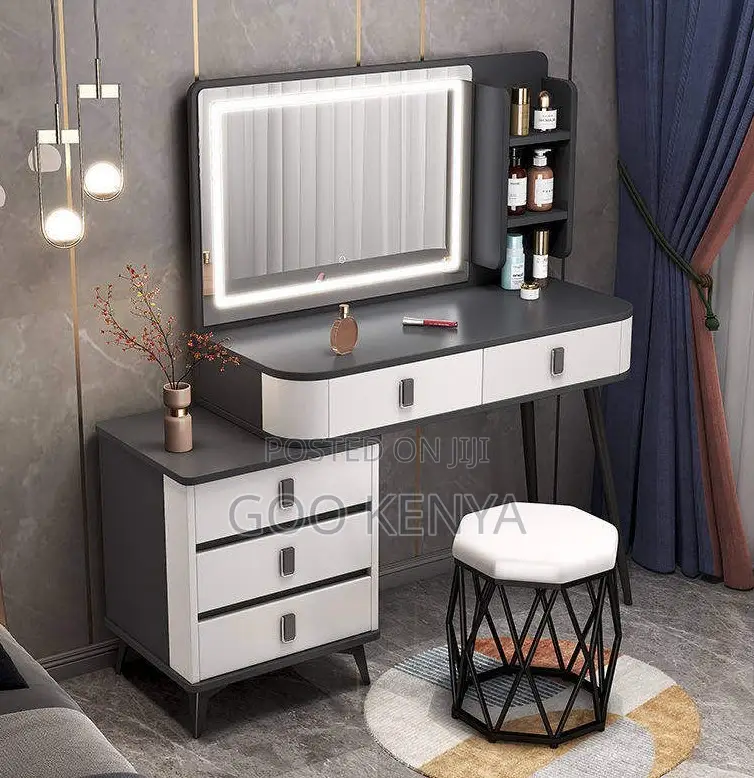 Home Dressing Table Set; Elegant Bedroom Vanity Desk With Led Mirror