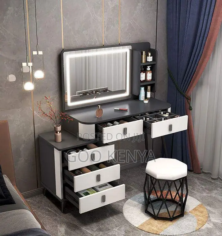 Home Dressing Table Set; Elegant Bedroom Vanity Desk With Led Mirror