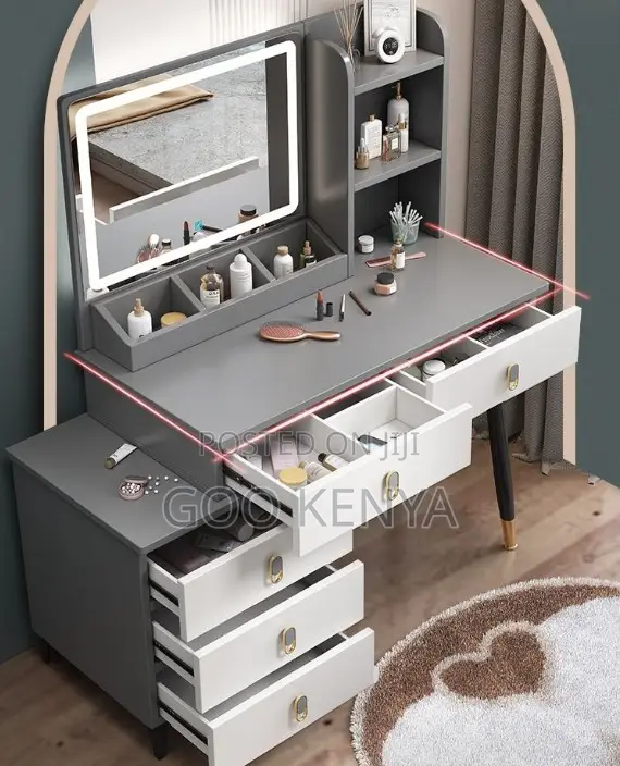 Home Dressing Table Set; Elegant Bedroom Vanity Desk With Led Mirror