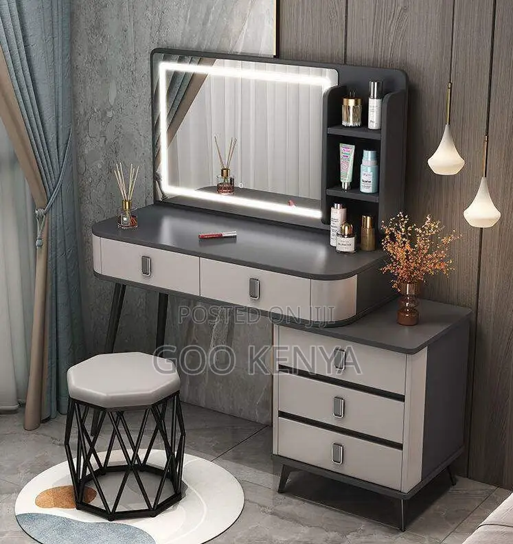 Home Dressing Table Set; Elegant Bedroom Vanity Desk With Led Mirror