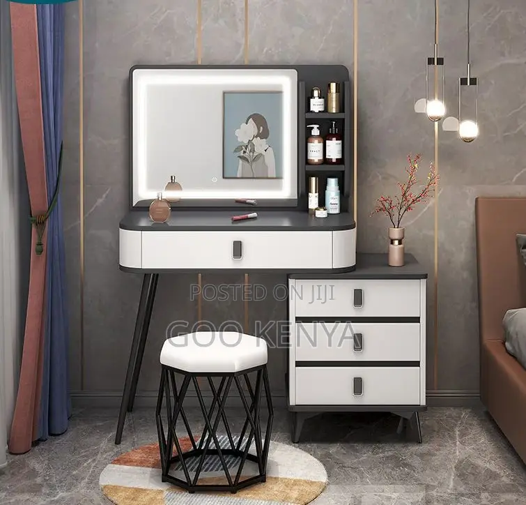Home Dressing Table Set; Elegant Bedroom Vanity Desk With Led Mirror