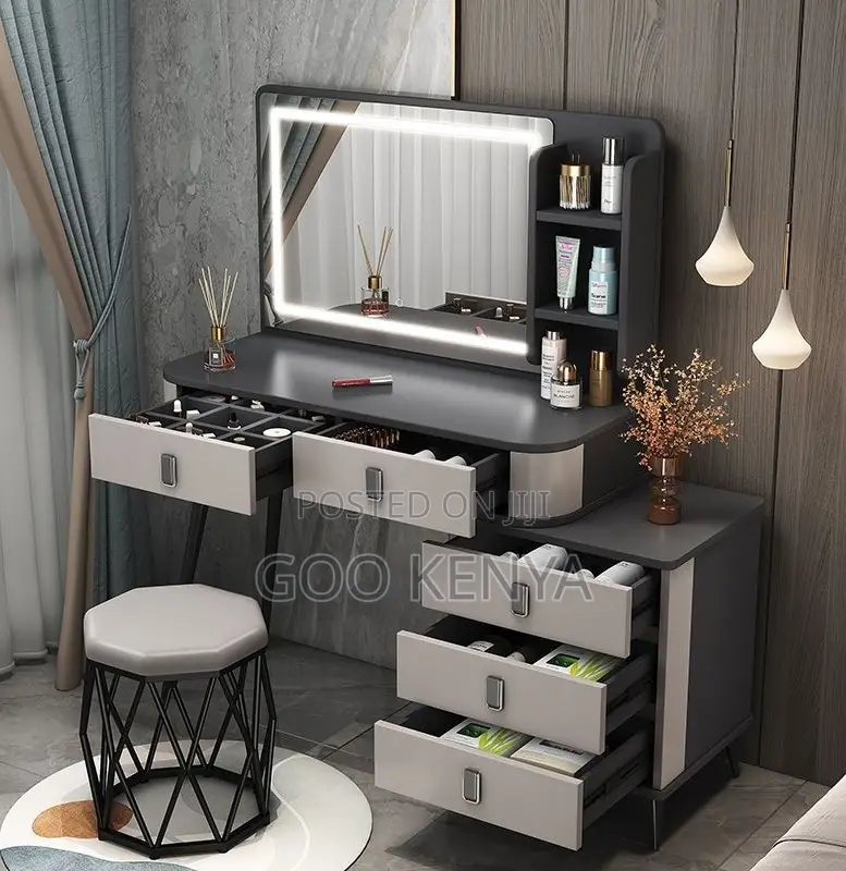 Home Dressing Table Set; Elegant Bedroom Vanity Desk With Led Mirror