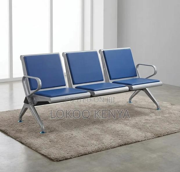 Bench; 3 Link Blue Padded Waiting Bench With Arms - thumbnail 3
