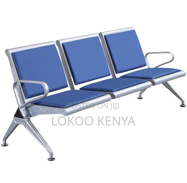 Bench; 3 Link Blue Padded Waiting Bench With Arms - thumbnail 4