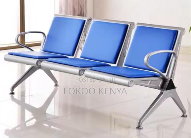 Bench; 3 Link Blue Padded Waiting Bench With Arms - thumbnail 6