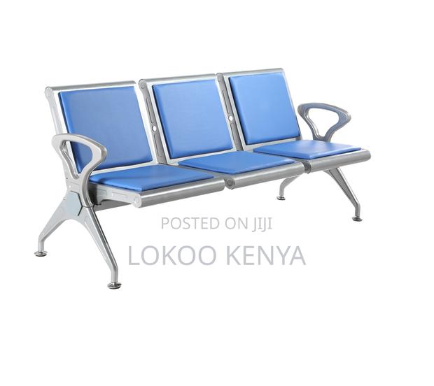 Bench; 3 Link Blue Padded Waiting Bench With Arms - thumbnail 7