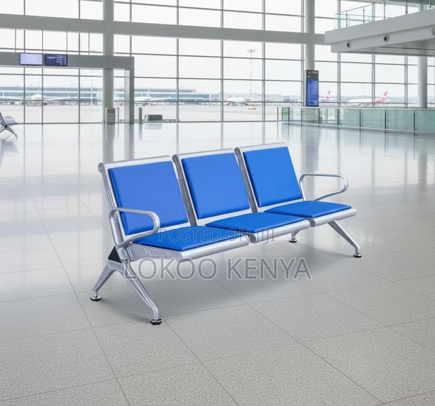 Bench; 3 Link Blue Padded Waiting Bench With Arms - thumbnail 8