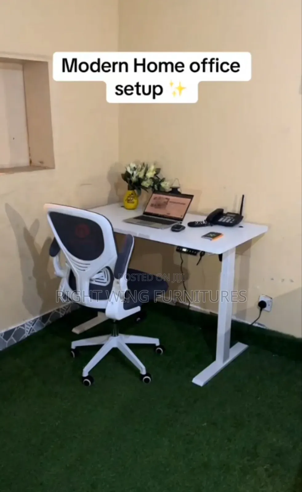 Perfect Home /Office Set - 1.2m Electric Table +White Gray Chair