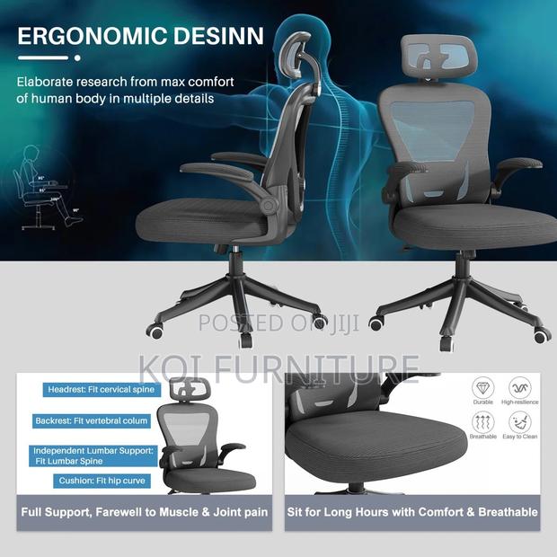 Office Chairs; Ergonomic Mesh Office Task Chair With Headrest - thumbnail 4