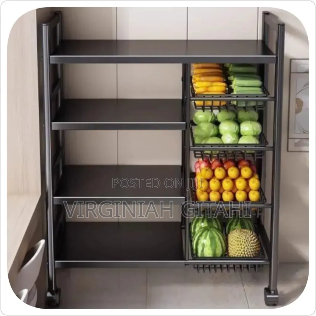 Metallic Kitchen Storage Rack With Movable And Lockable Wheeel