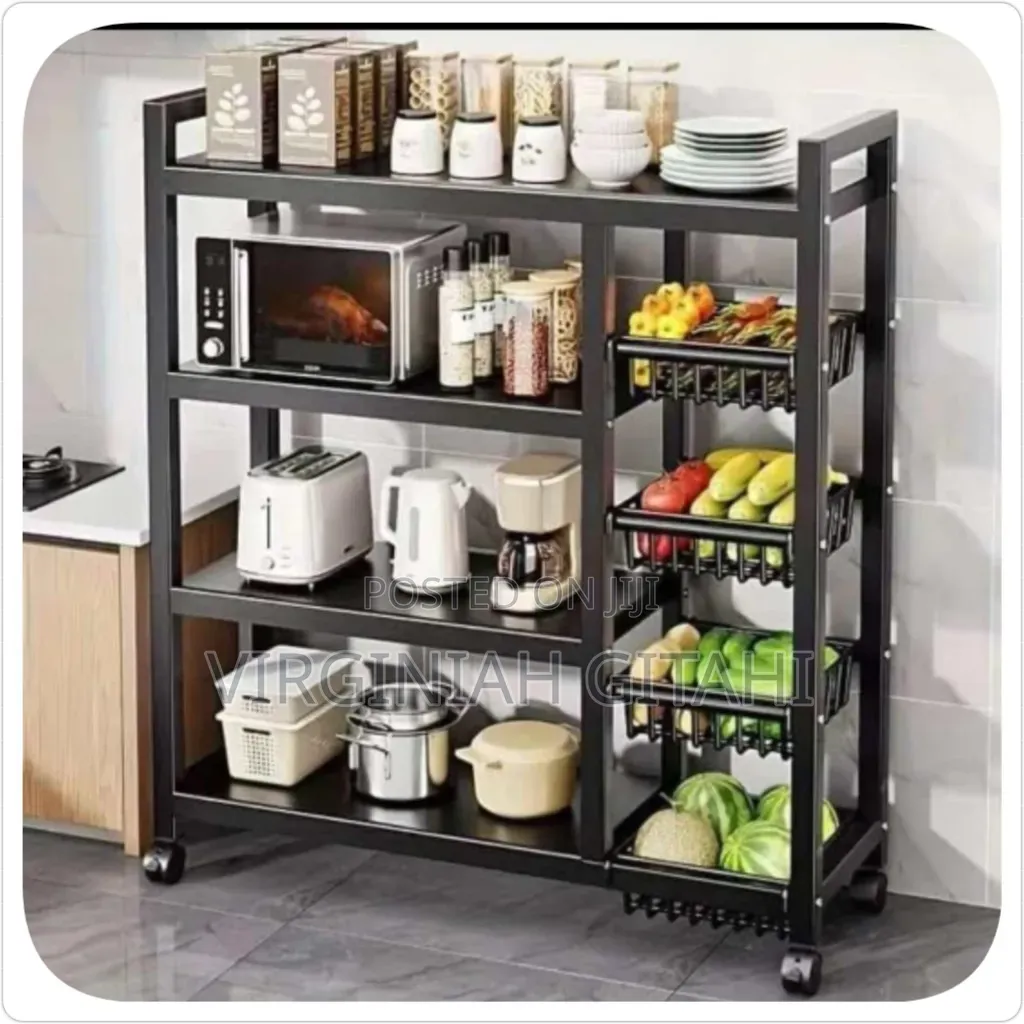 Metallic Kitchen Storage Rack With Movable And Lockable Wheeel