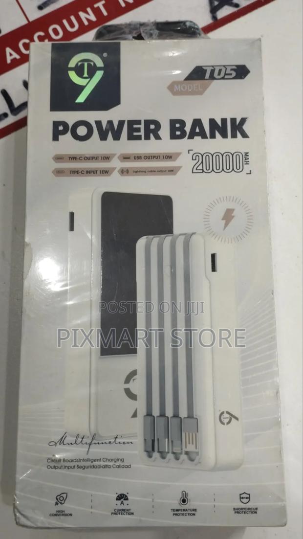 20,000mah T05 Power Bank With Built-in Cables Type-C
