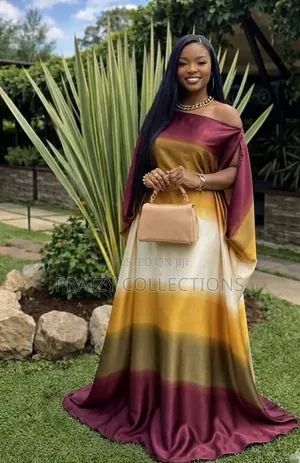 Elegant One-Shoulder Flowing Heavy Satin Ombre Kaftan Maxi Dress