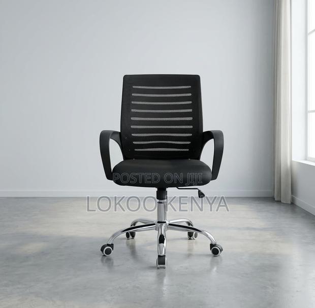 Office Chair; Black Mid Back Mesh Swivel Secretarial Seat