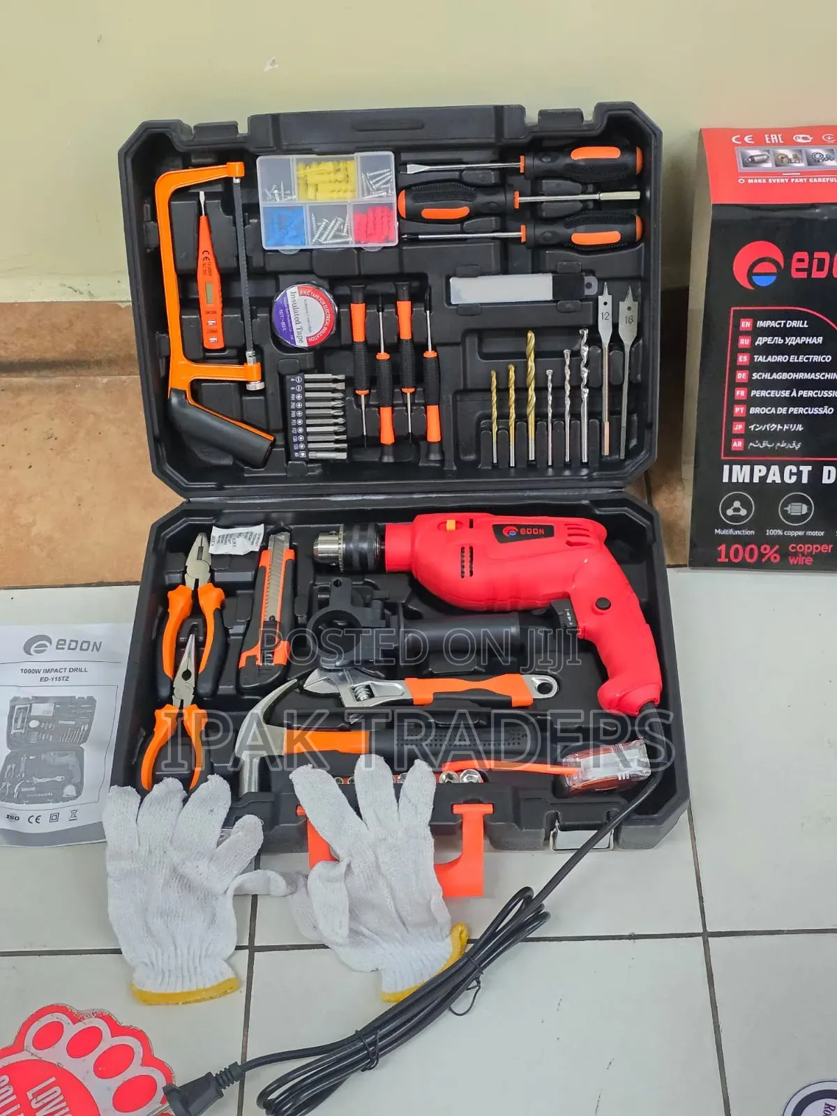 Now in Stock 
Edon 1000w Electric Drillset 
117pcs Toolset 
Drill
