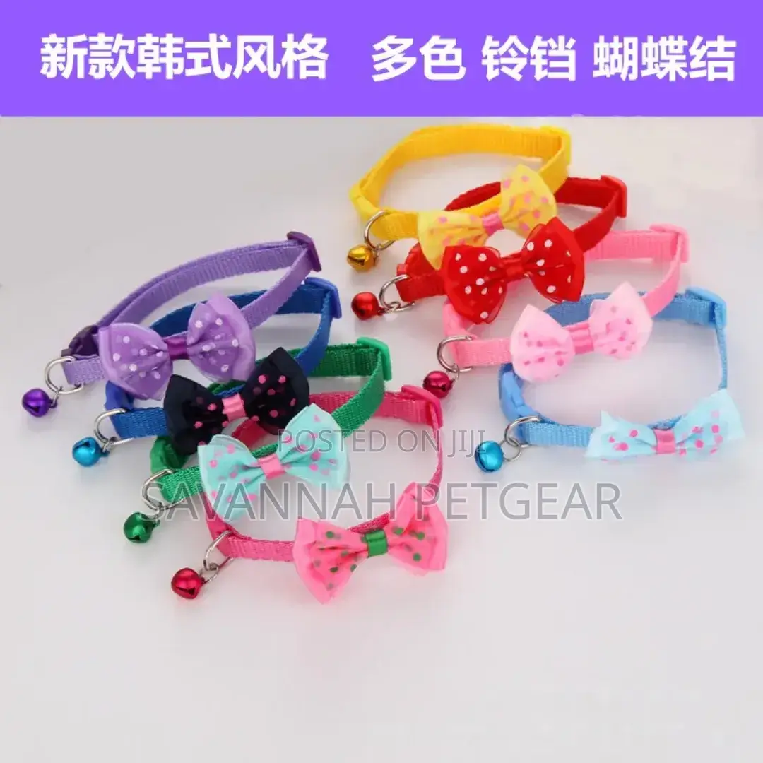 Adjustable Bowknot Nylon Braided Pet Cat Bowtie Collar With Bells