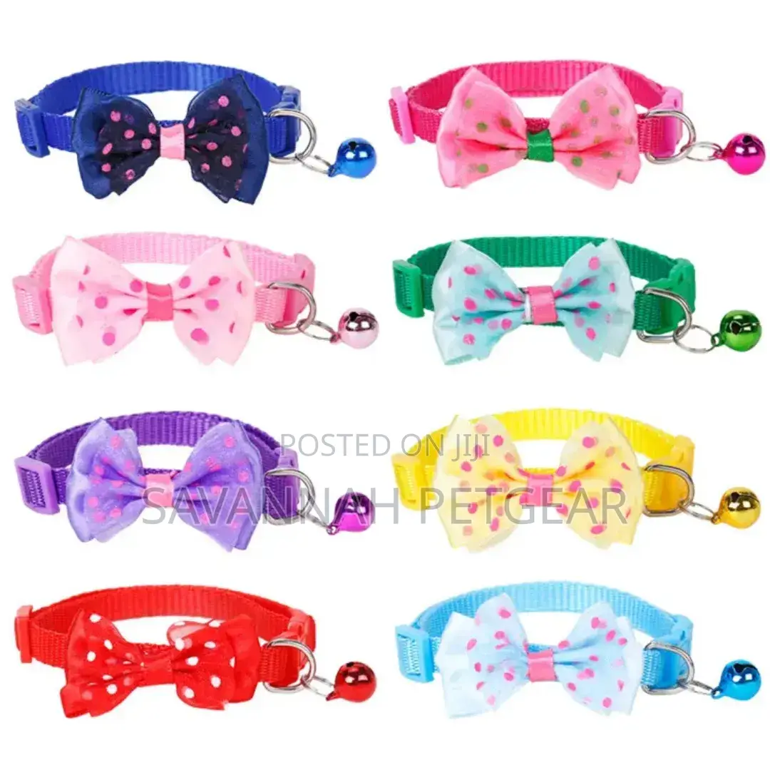 Adjustable Bowknot Nylon Braided Pet Cat Bowtie Collar With Bells
