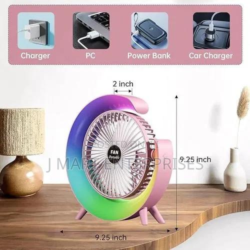 Rechargeable Desktop Fan 5 Colour Light Modes Adjustable Speeds - thumbnail 3