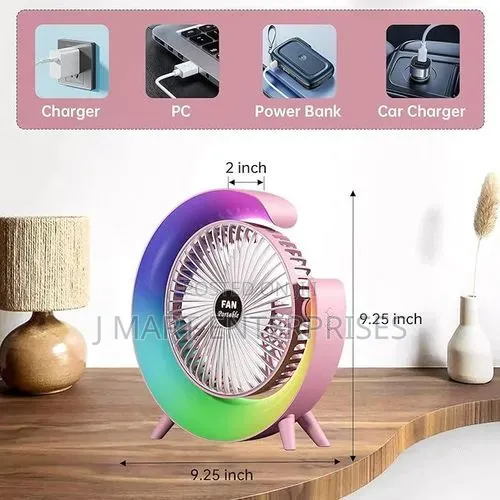Rechargeable Desktop Fan 5 Colour Light Modes Adjustable Speeds