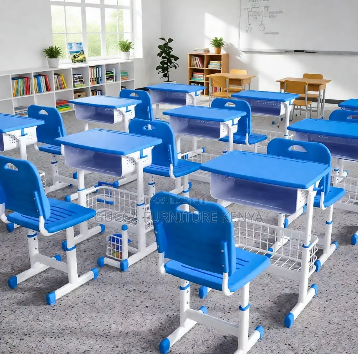 Blue Height Adjustable Classroom Kids Desk Chair Set