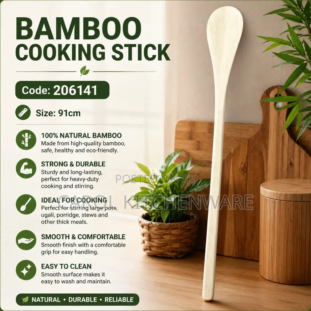 Bamboo Cooking Stick 91 Cm/ Mwiko