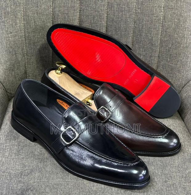 John Foster Men's Black Single Monk Strap Loafers( Red Bottoms )39-46 - main view
