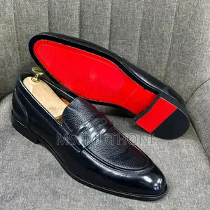 Red Bottom John Foster Black Official Slip-on Loafers, Size 39-46