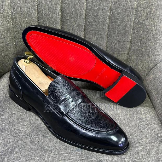 Red Bottom John Foster Black Official Slip-on Loafers, Size 39-46