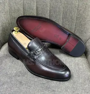 Men's Brown Leather John Foster Loafers Ft a Woven Texture Design